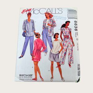 Vintage 1990s McCalls Sewing Pattern 6636 Misses Cardigan Top Pants Shorts 12-16